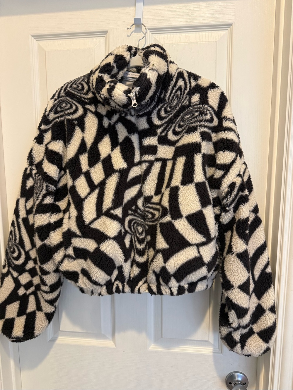 Urban Outfitters Black & White Abstract Geo Teddy Jacket